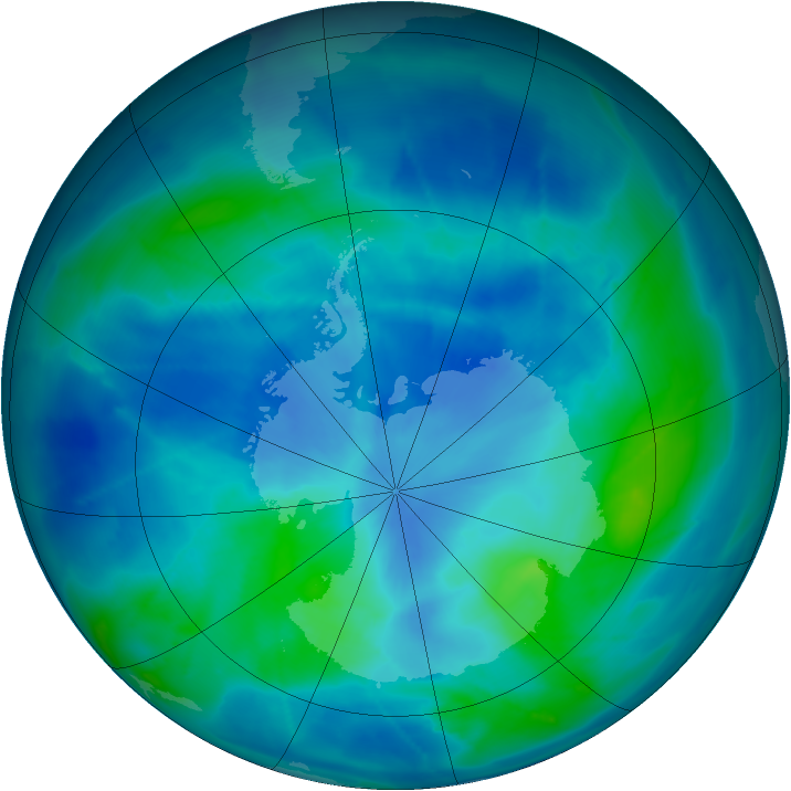 Antarctic ozone map for 11 March 2009